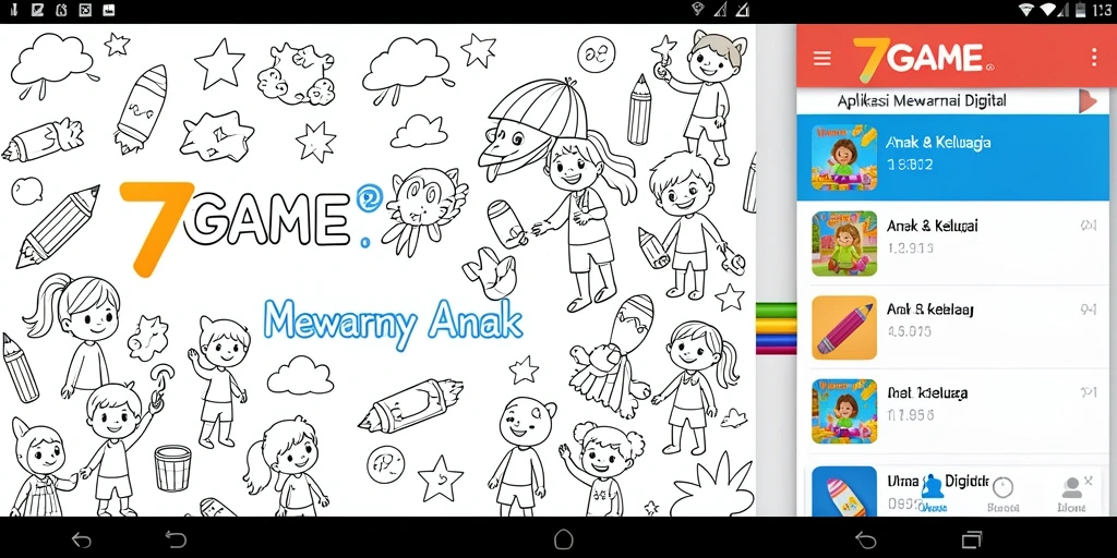 Antarmuka 7GAME yang cerah dan penuh warna saat anak mewarnai.